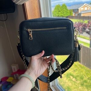 Pom Pom London Black Pebbled Leather Crossbody Bag